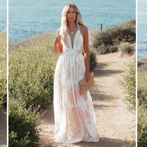 Vici Antonia White + Nude Maxi Dress NWT